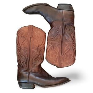 Men's Brown Leather Western Cowboy Boots - Classic Embroidered Shaft